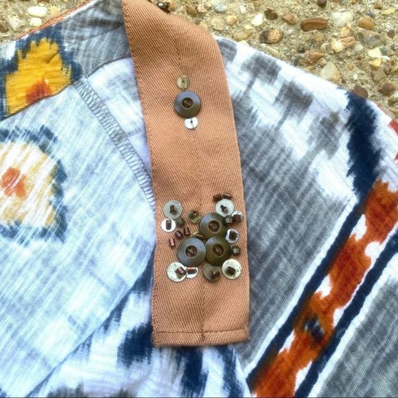Anthro Tiny Tribal Indian Beaded Cowl Neck Top Size S - Picture 3 of 11